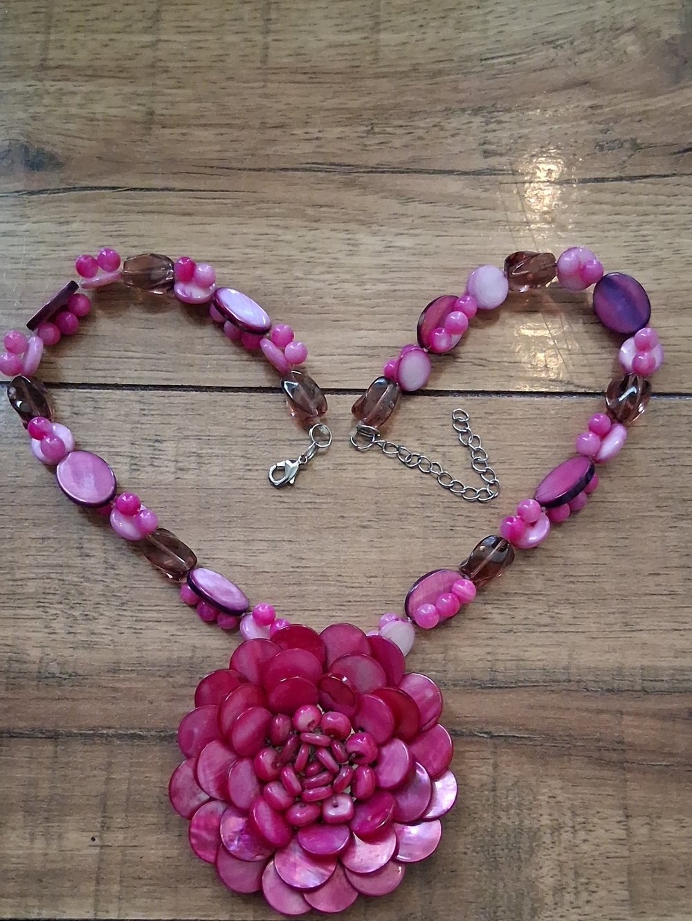Women's Pink Floral Statement Necklace - Women Jewelry Beaded Necklaces - Picture 12 of 16